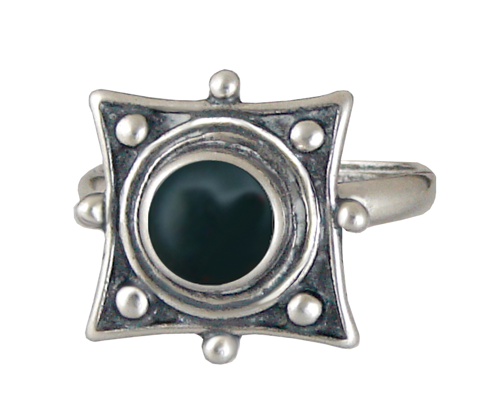 Sterling Silver Art Deco Style Gemstone Ring With Bloodstone Size 9